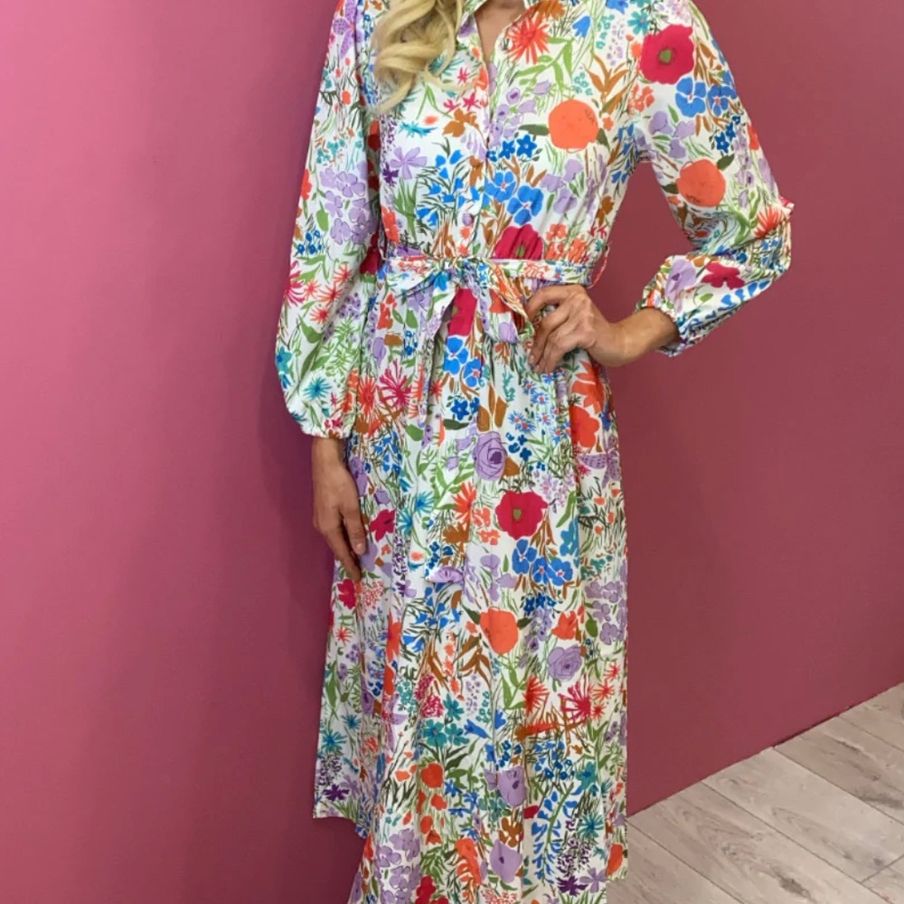floral round neck midi dress